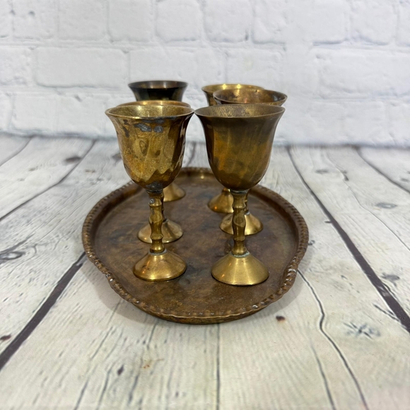 Vintage Brass Goblet Set with Tray - Picture 5 of 11